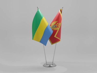 Karadağ - Gabon İşbirliği Bayrakları, Beyaz Arkaplan - 3D Hazırlama