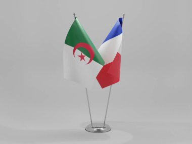 Fransa - Cezayir İşbirliği Bayrakları, Beyaz Arkaplan - 3D Render