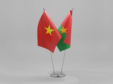 Burkina Faso - Vietnam İşbirliği Bayrakları, Beyaz Arkaplan - 3D Render