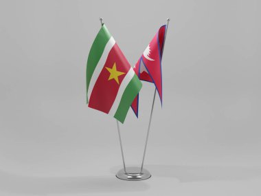Nepal - Surinam İşbirliği Bayrakları, Beyaz Arkaplan - 3D Render