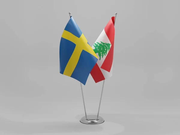 Líbano Banderas Cooperación Suecia Fondo Blanco Render — Foto de Stock