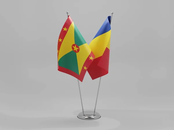 Rumänien Grenada Kooperationsflaggen Weißer Hintergrund Render — Stockfoto