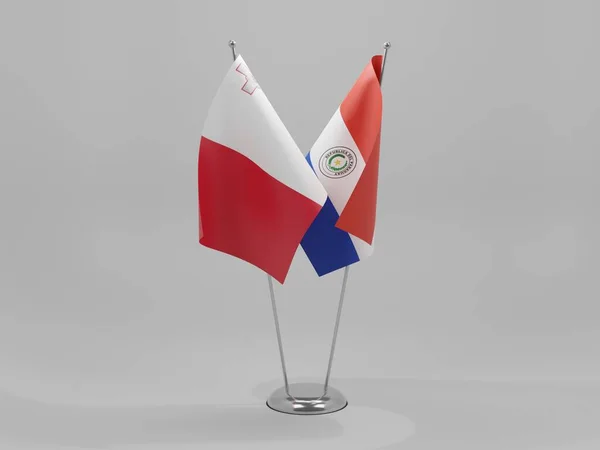 Paraguay Malta Kooperationsflaggen Weißer Hintergrund Render — Stockfoto