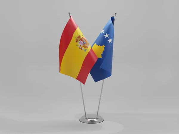Σημαίες Συνεργασίας Κοσσυφοπεδίου Ισπανίας Λευκό Φόντο Render — Φωτογραφία Αρχείου
