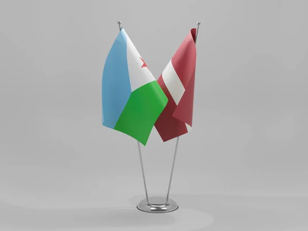 Letonia Banderas Cooperación Yibuti Fondo Blanco Render —  Fotos de Stock