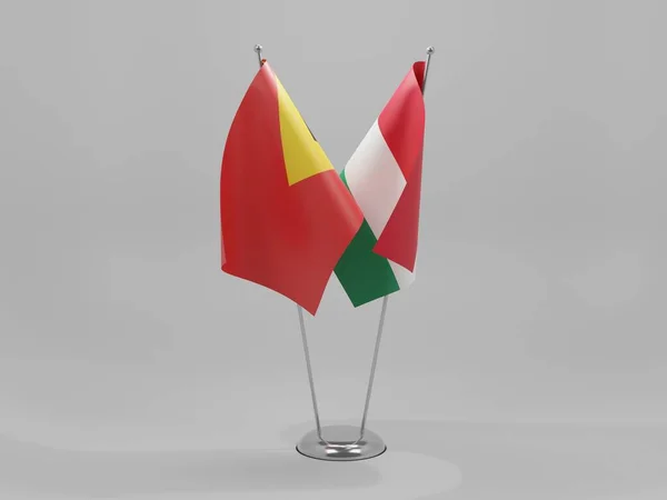 Hungría Banderas Cooperación Timor Oriental Fondo Blanco Render — Foto de Stock