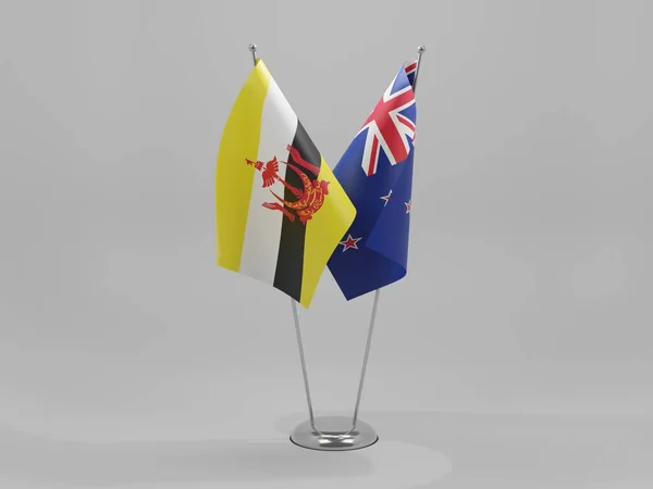 Νέα Ζηλανδία Σημαίες Συνεργασίας Μπρουνέι Λευκό Φόντο Render — Φωτογραφία Αρχείου