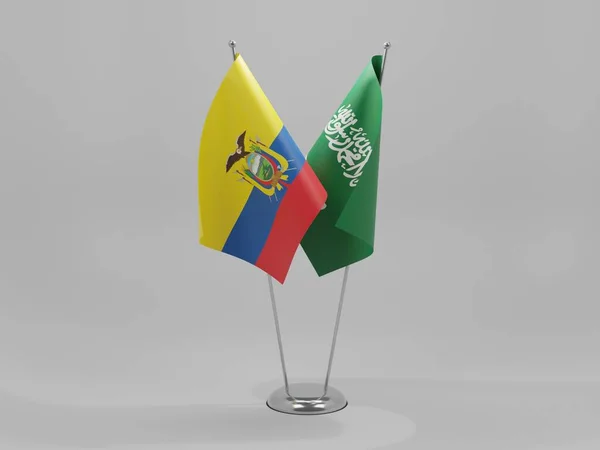 Saudiarabien Ecuadors Samarbetsflaggor Vit Bakgrund Render — Stockfoto