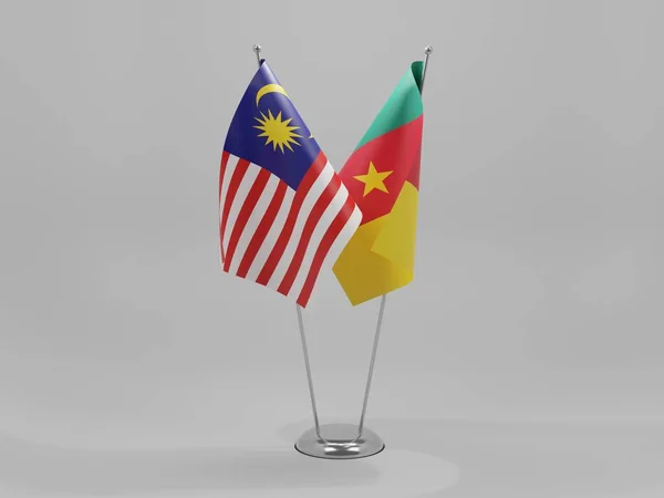 Kamerun Malajzia Együttműködési Zászlók Fehér Háttér Render — Stock Fotó