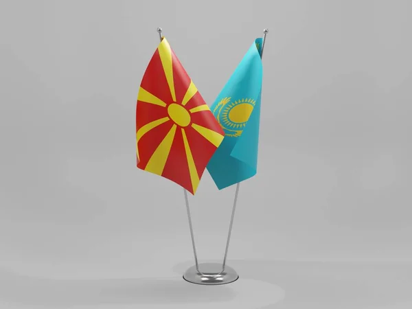 Kazajstán Banderas Cooperación Macedonia Fondo Blanco Render —  Fotos de Stock