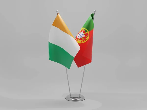 Portugal Cote Ivoire Cooperation Flags White Background Render — 스톡 사진