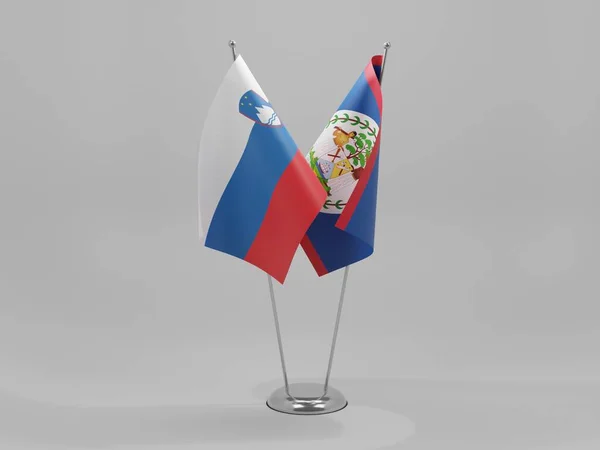 Belize Drapeaux Coopération Slovénie Fond Blanc Render — Photo