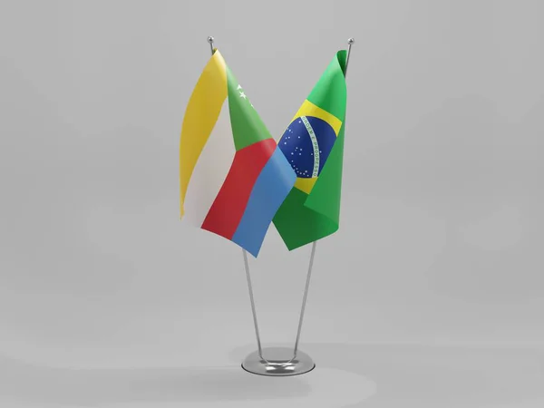 Brasil Bandeiras Cooperação Das Comores Fundo Branco Render — Fotografia de Stock