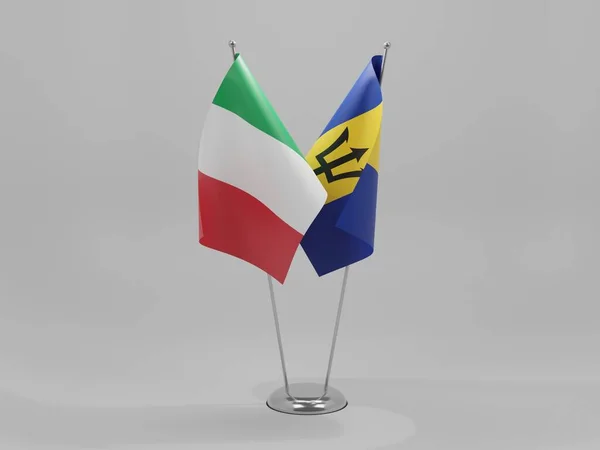 Barbados Itália Bandeiras Cooperação Fundo Branco Render — Fotografia de Stock