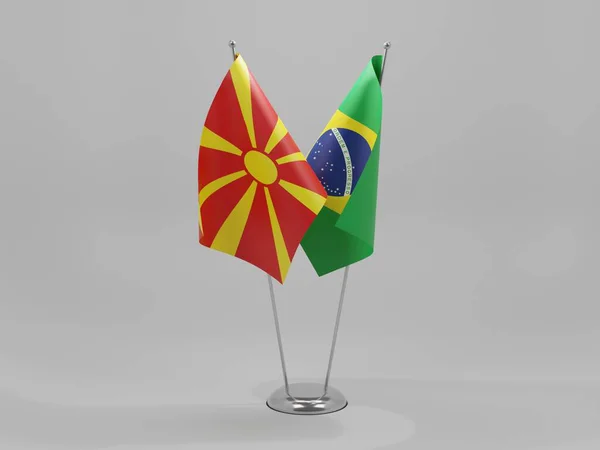 Brasil Macedônia Bandeiras Cooperação Fundo Branco Render — Fotografia de Stock
