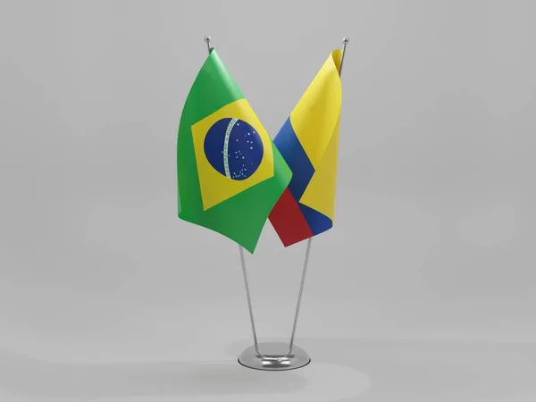 Colombia Brazil Cooperation Flags White Background Render — Stock Photo, Image