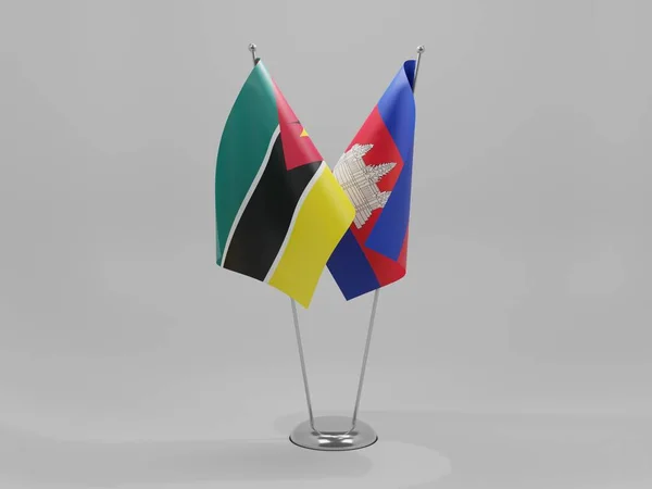 Kambodja Moçambique Flaggor För Samarbete Vit Bakgrund Render — Stockfoto