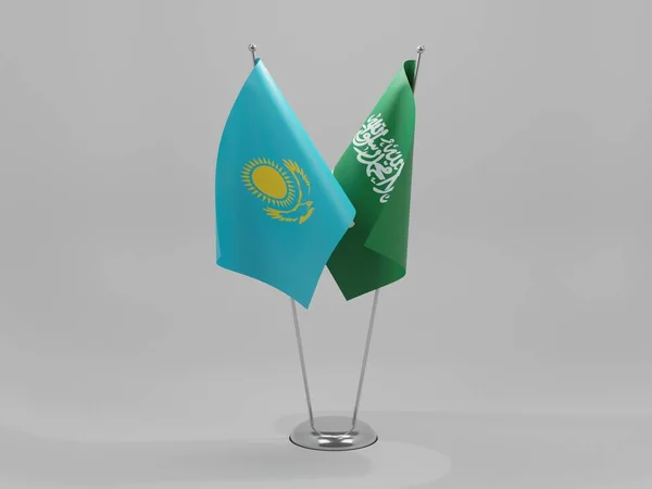 サウジアラビア カザフスタン協力旗 白背景 3Dレンダリング — ストック写真