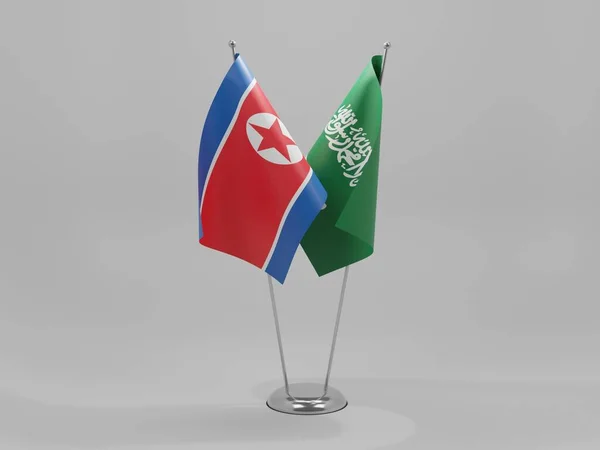 Saudi Arabia North Korea Cooperation Flags White Background Render — 스톡 사진