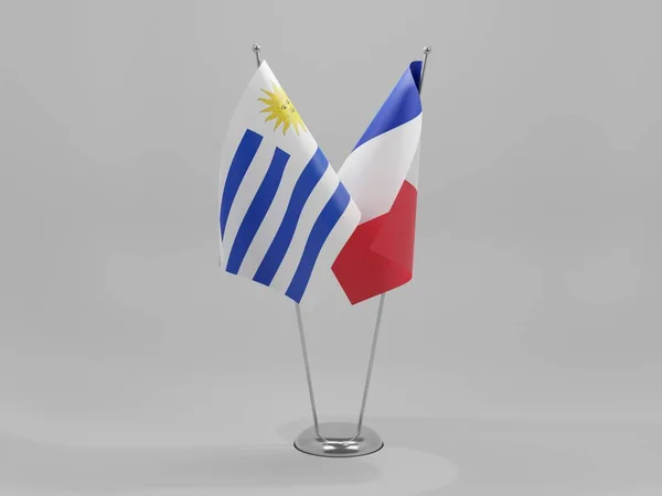 Francja Urugwaj Flagi Współpracy Białe Tło Render — Zdjęcie stockowe