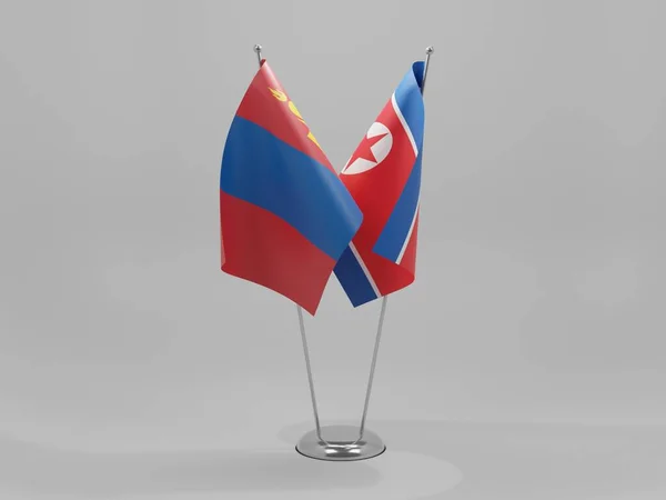 Corea Del Norte Banderas Cooperación Mongolia Fondo Blanco Render —  Fotos de Stock