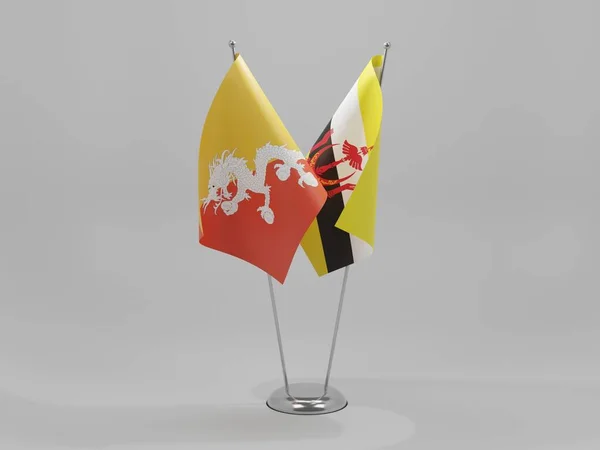 Brunei Bandiere Cooperazione Del Bhutan Sfondo Bianco Render — Foto Stock