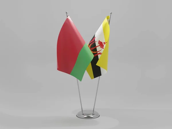 Brunei Bandiere Cooperazione Bielorussia Sfondo Bianco Render — Foto Stock