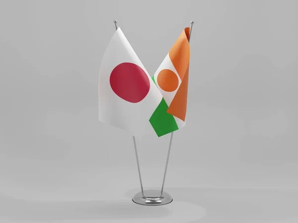 Niger Japan Samenwerking Vlaggen Witte Achtergrond Render — Stockfoto