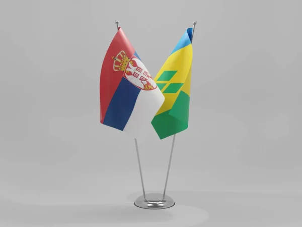Saint Vincent Och Grenadinerna Serbien Samarbetsflaggor Vit Bakgrund Render — Stockfoto