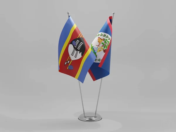 Belice Banderas Cooperación Suazilandia Fondo Blanco Render — Foto de Stock