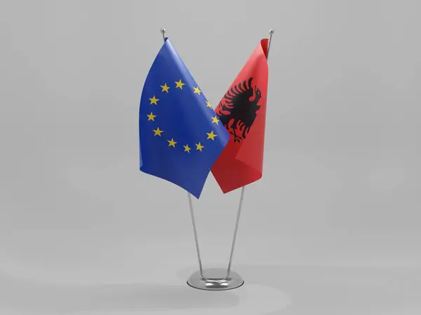 Albania European Union Cooperation Flags White Background Render — Stock Photo, Image