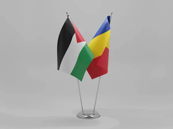 Σημαίες Συνεργασίας Ρουμανίας Παλαιστίνης Λευκό Φόντο Render — Φωτογραφία Αρχείου