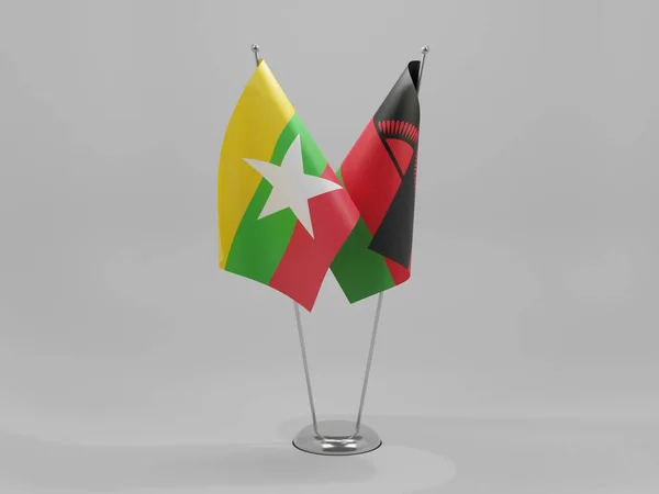 Malawi Myanmar Samenwerkingsvlaggen Witte Achtergrond Render — Stockfoto