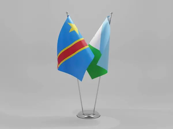 Djibuti Congo Bandeiras Cooperação República Democrática Fundo Branco Render — Fotografia de Stock