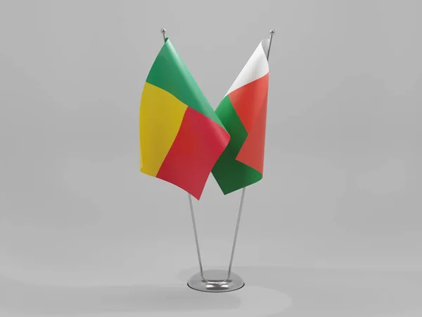 Madagaskar Benin Cooperation Flags Witte Achtergrond Render — Stockfoto