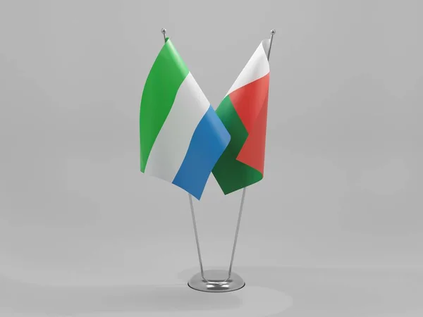 Madagascar Banderas Cooperación Sierra Leona Fondo Blanco Render — Foto de Stock