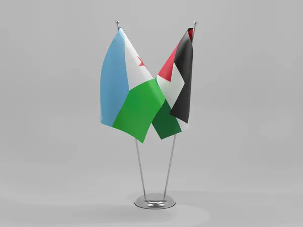 Jordania Flagi Współpracy Dżibuti Białe Tło Render — Zdjęcie stockowe
