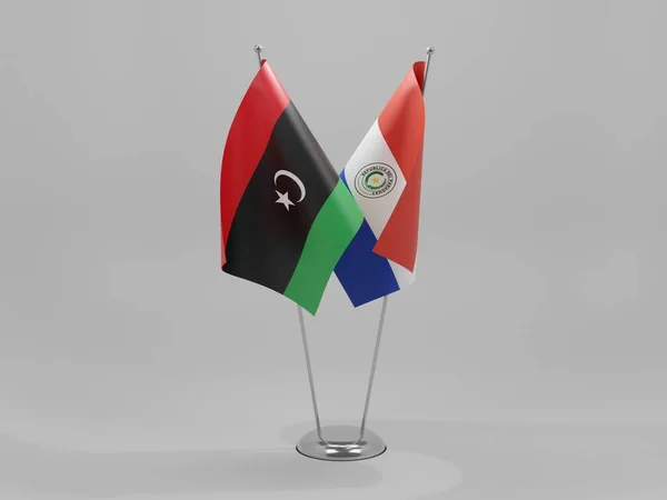 Paragwaj Libia Flagi Współpracy Białe Tło Render — Zdjęcie stockowe