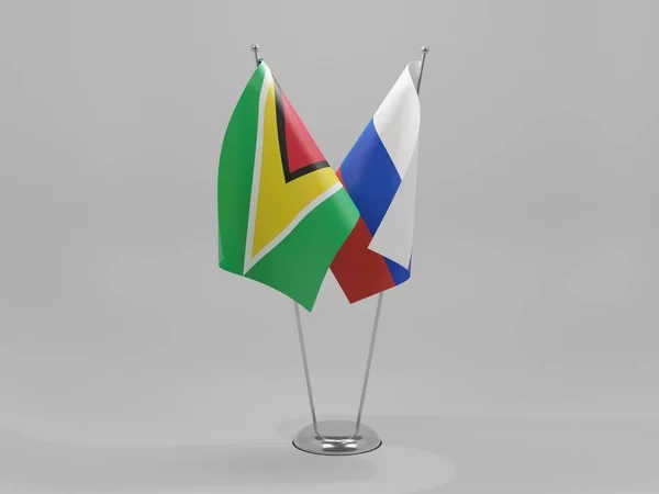 Rússia Bandeiras Cooperação Guiana Fundo Branco Render — Fotografia de Stock