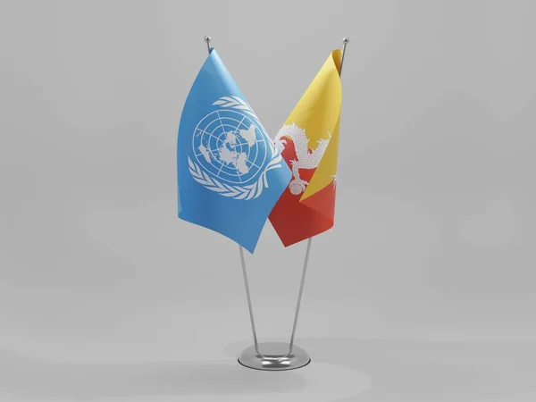ブータン 国連協力旗 白の背景 3Dレンダリング — ストック写真