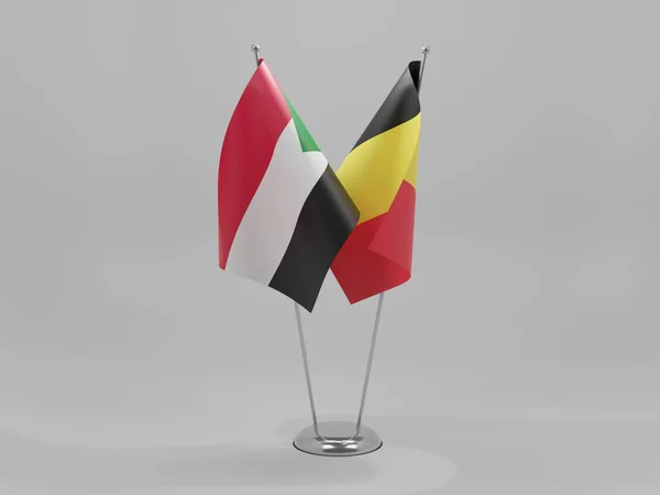 Bélgica Banderas Cooperación Sudán Fondo Blanco Render —  Fotos de Stock