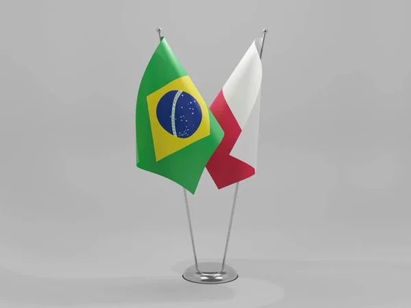 폴란드 Brazil Cooperation Flags White Background Render — 스톡 사진