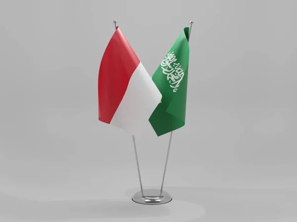 Σαουδική Αραβία Ινδονησία Σημαίες Συνεργασίας Λευκό Φόντο Render — Φωτογραφία Αρχείου
