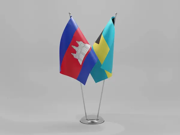 Bahamalar Kamboçya Şbirliği Bayrakları Beyaz Arkaplan Render — Stok fotoğraf