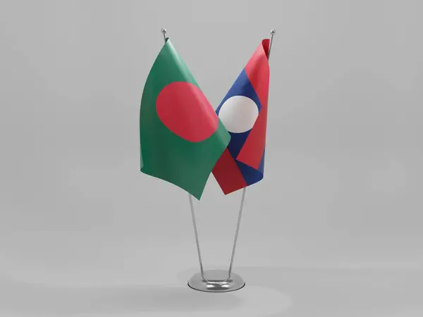 Λάος Μπαγκλαντές Σημαίες Συνεργασίας Λευκό Φόντο Render — Φωτογραφία Αρχείου