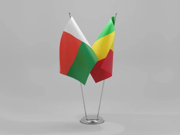 Mali Madagaskar Kooperationsfahnen Weißer Hintergrund Render — Stockfoto