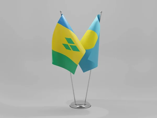 Palau Saint Vincent Grenadines Cooperation Flags White Background Render — Stock Photo, Image