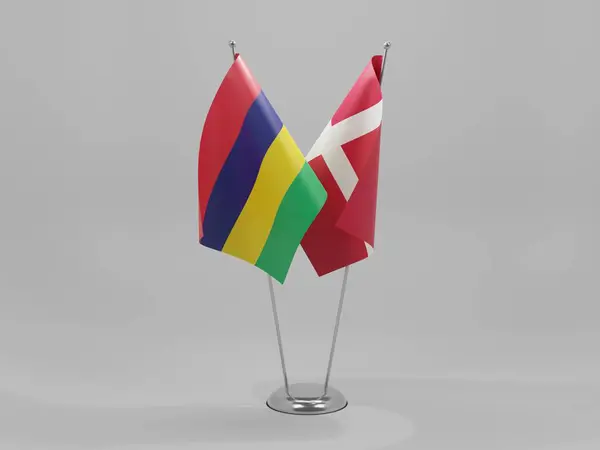 Dinamarca Mauricio Banderas Cooperación Fondo Blanco Render — Foto de Stock