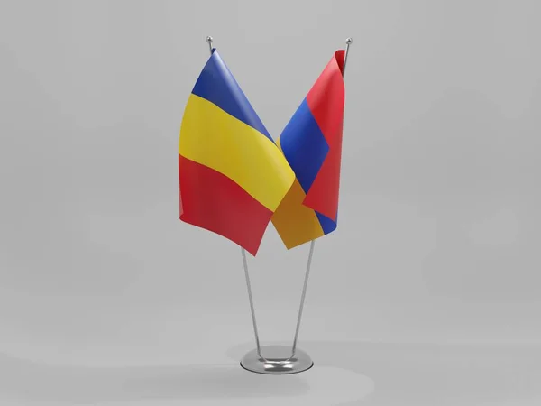 Armenia Banderas Cooperación Rumania Fondo Blanco Render —  Fotos de Stock