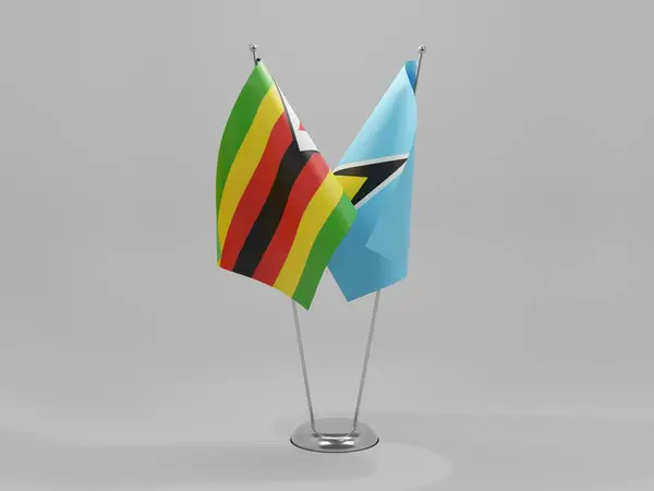 Σημαίες Συνεργασίας Αγίας Λουκίας Ζιμπάμπουε Λευκό Φόντο Render — Φωτογραφία Αρχείου